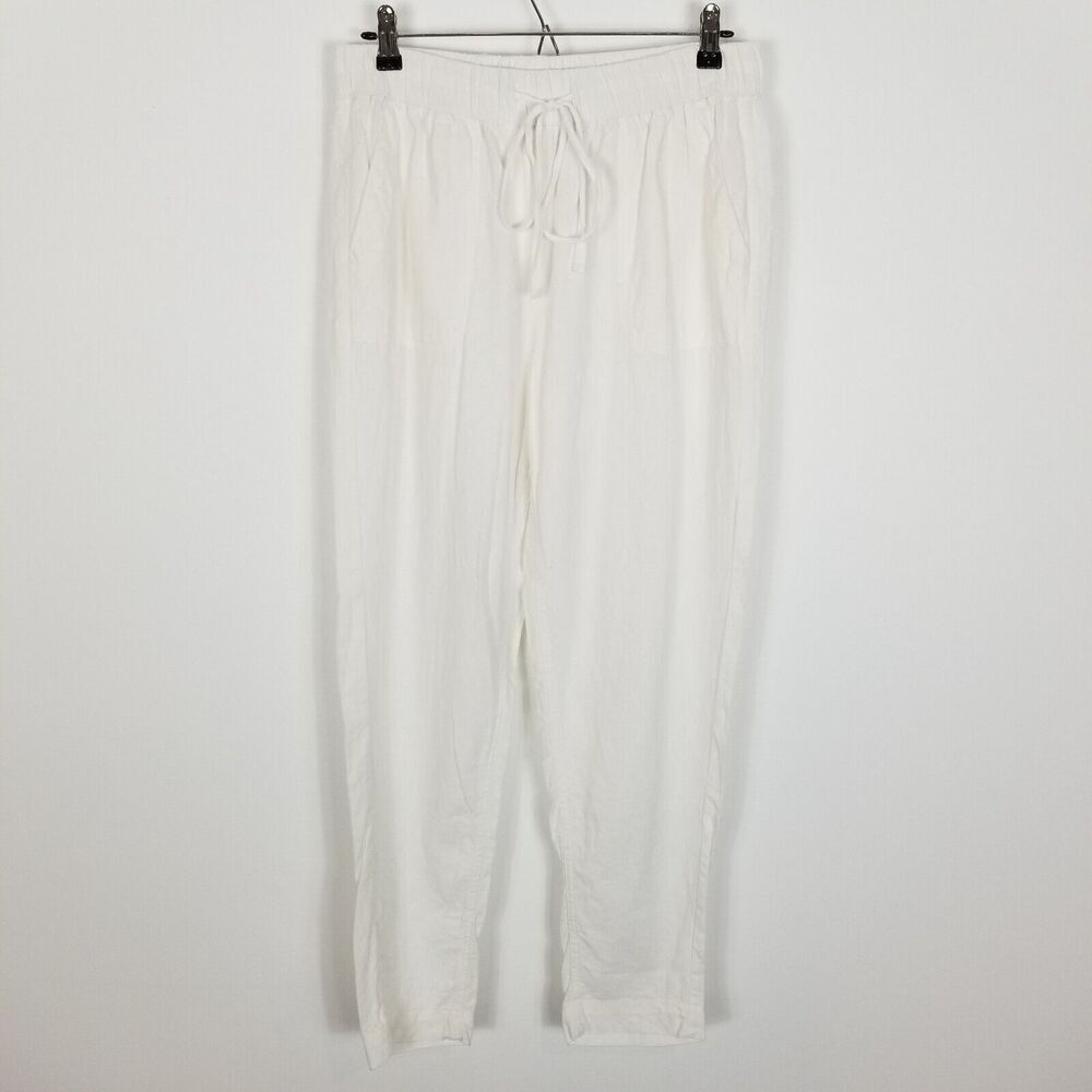 Per Ce Women Linen Blend Pull On Pants Size M White Ankle Summer Vaca